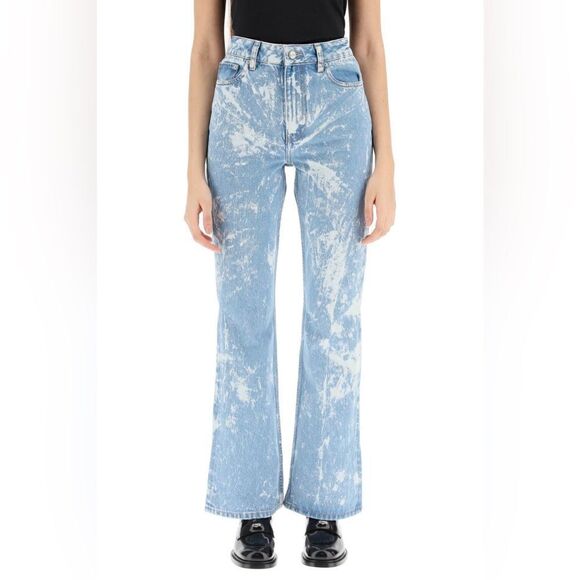 Ganni Betzy Blue Jeans Bleached Wide Leg High Waist Flare Size 24 - Picture 3 of 14